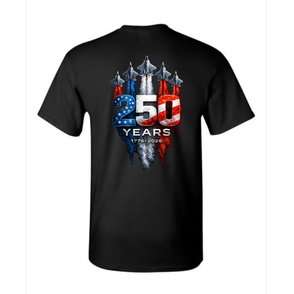 Patriotic Fighter Jets 250 Years of America 4th of July Heavy Cotton Tee