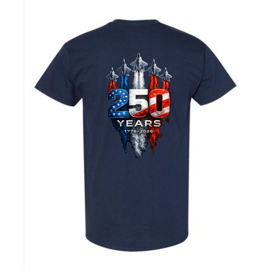 Patriotic Fighter Jets 250 Years of America 4th of July Heavy Cotton Tee