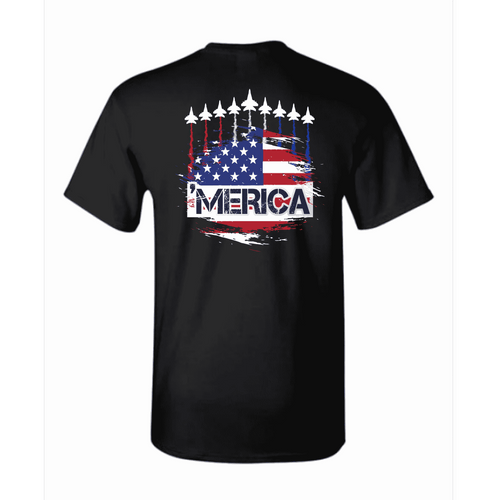 'Merica Jet Flyover Patriotic Back Print T-Shirt