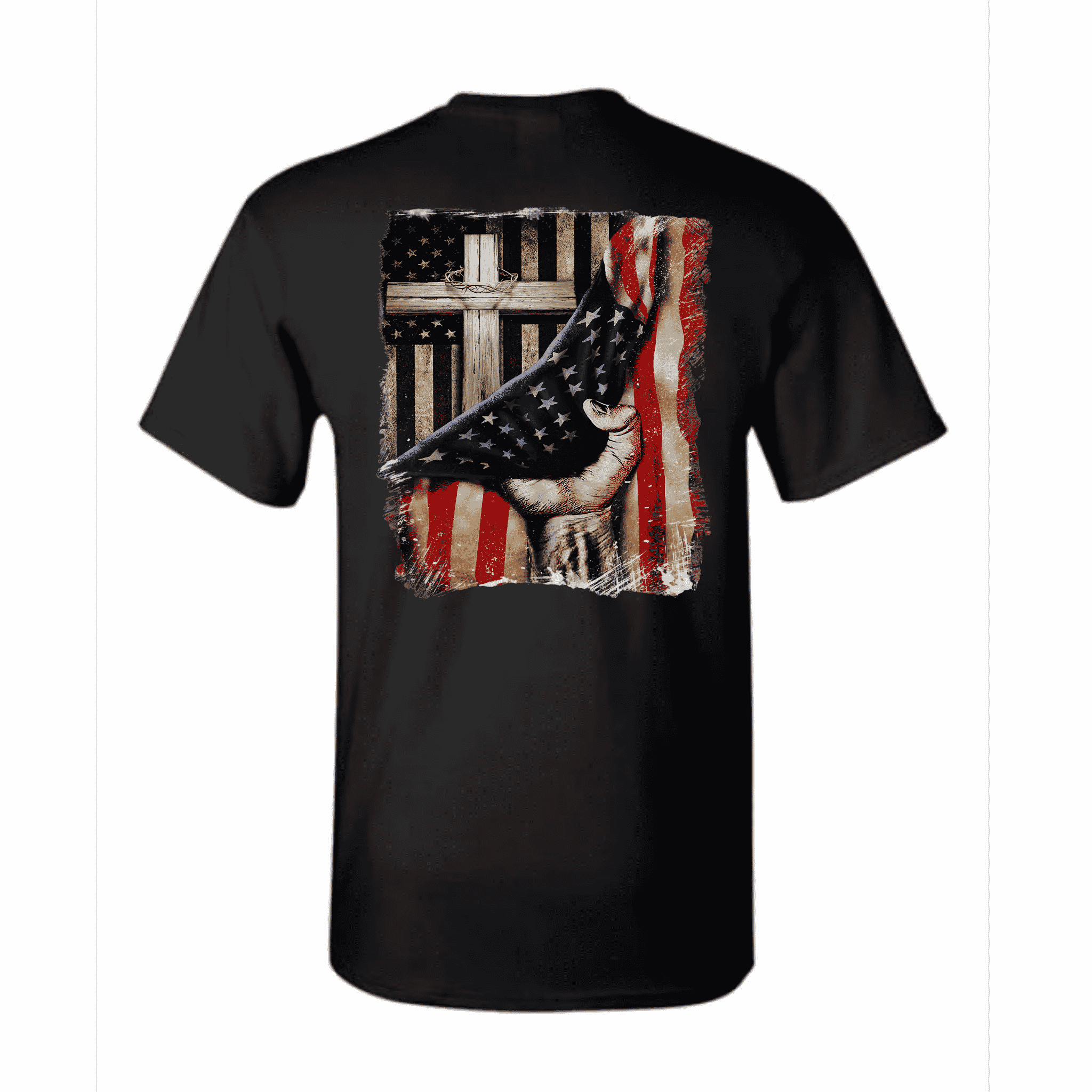Christian American Flag Cross Back Print T-Shirt
