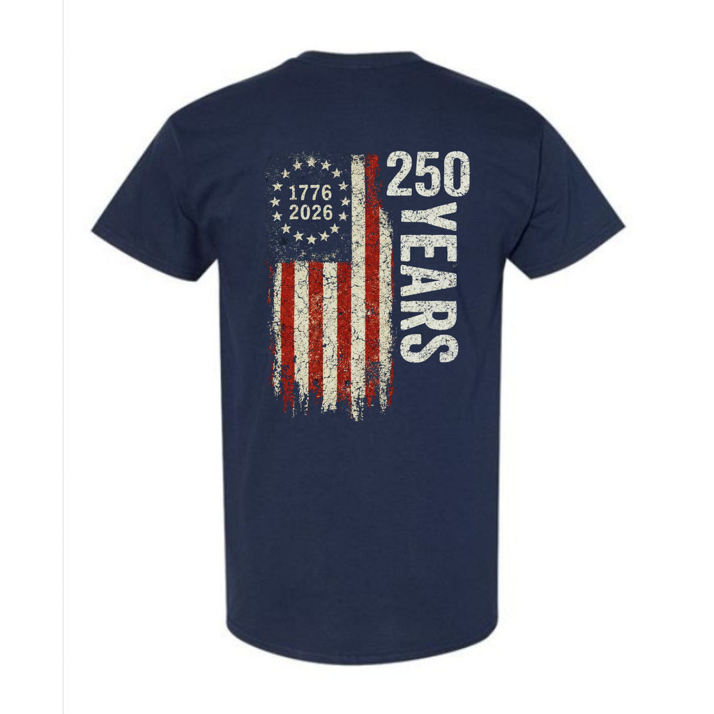 Patriotic US Flag 250 Years Quarter Millennial 1776-2026 Heavy Cotton Tee