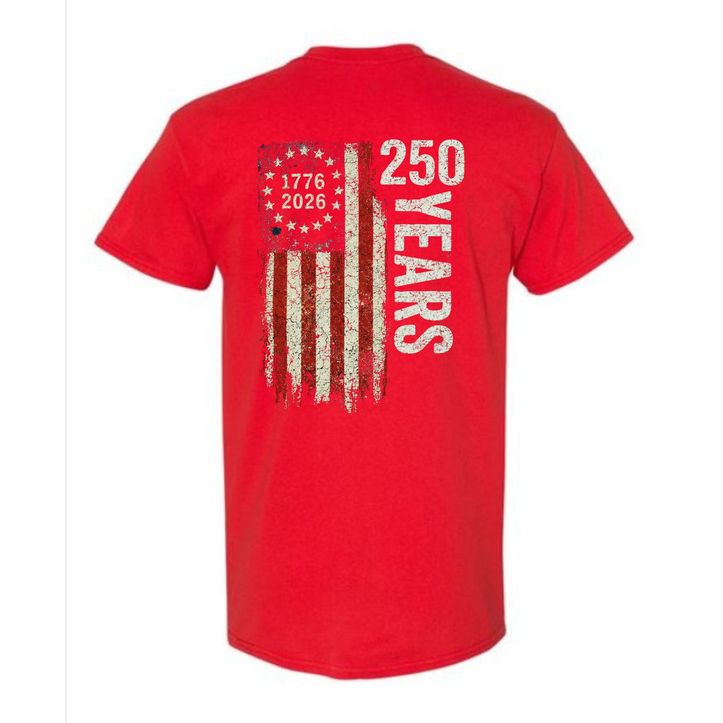 Patriotic US Flag 250 Years Quarter Millennial 1776-2026 Heavy Cotton Tee
