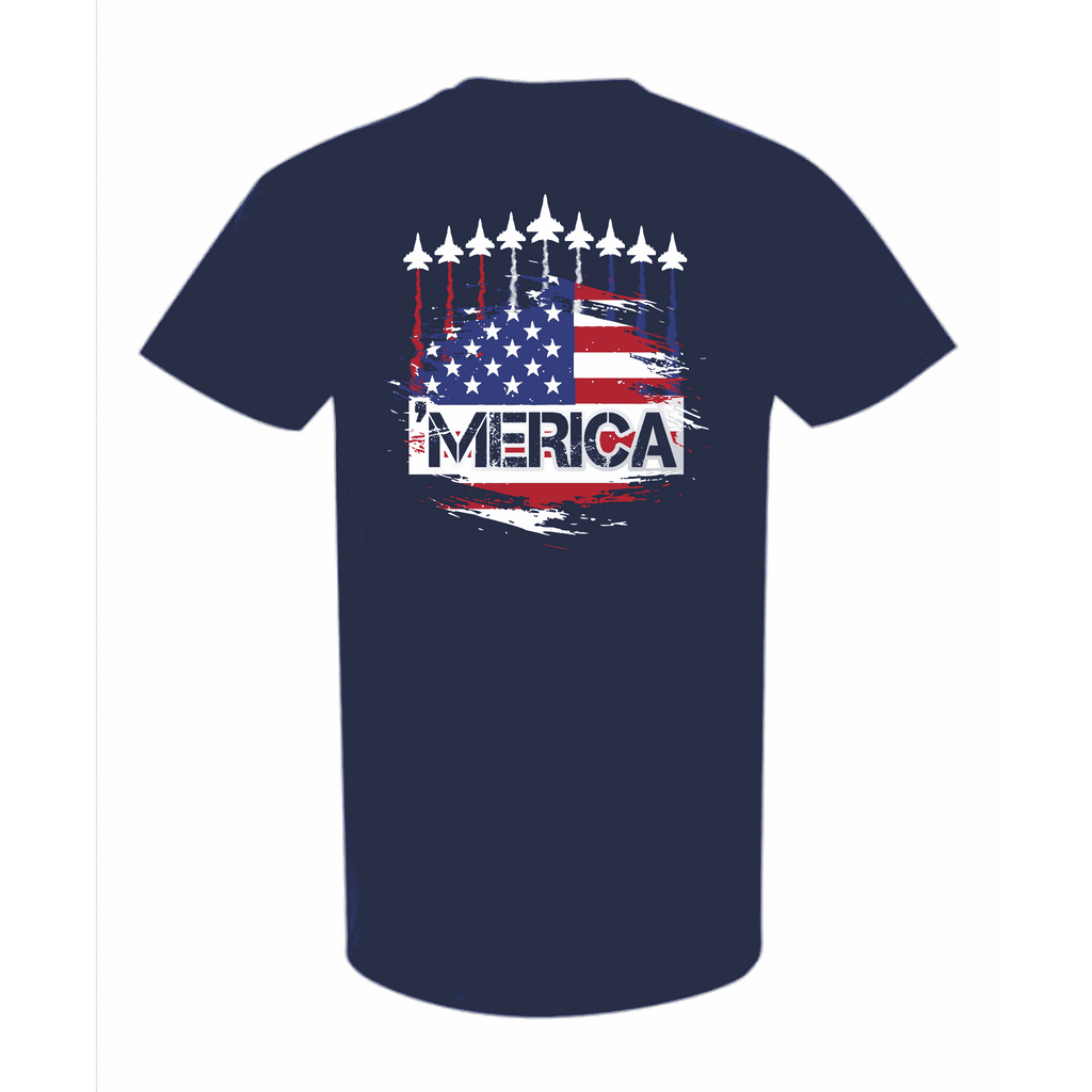 'Merica Jet Flyover Patriotic Back Print T-Shirt